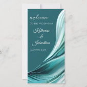 結婚式 プログラムモダン抽象芸術エメラルドグリーン –  (正面)