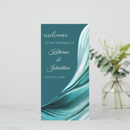 結婚式 プログラムモダン抽象芸術エメラルドグリーン –  (スタンド正面)