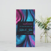 結婚式 プログラムモダン抽象芸術ブルーとピンク –  (スタンド正面)