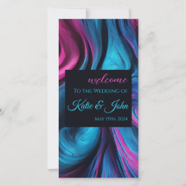 結婚式 プログラムモダン抽象芸術ブルーとピンク –