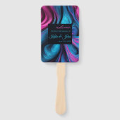 結婚式 プログラムモダン抽象芸術ブルーとピンク –  ハンドファン (正面)