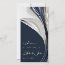 結婚式 プログラムモダン抽象芸術ブルーと金ゴールド-