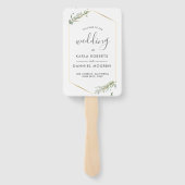 結婚式 プログラムモダン金ゴールドと葉フレーム ハンドファン (裏面)