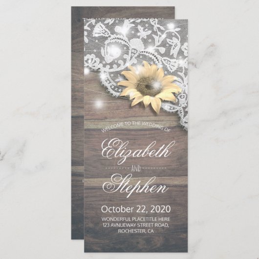 結婚式 プログラムレースひまわり素朴ウッドライト プログラム (正面/裏面)