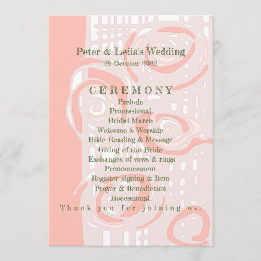 結婚式 プログラム培養モザイクフローラサンゴ プログラム (正面)