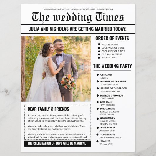 結婚式 プログラム新聞テンプレート (正面)