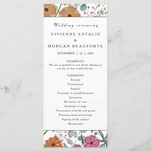 結婚式 プログラム春フローラ縁どのピンクの花 プログラム (正面)