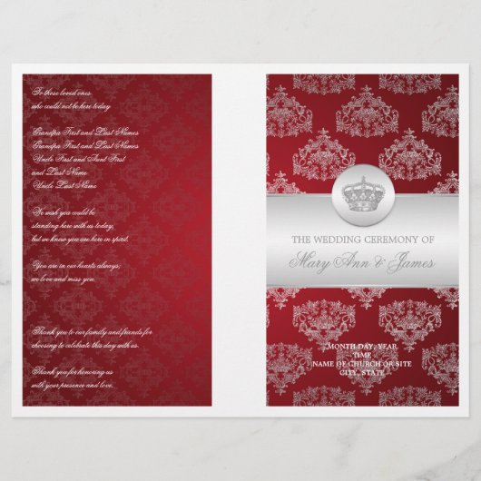 結婚式 プログラム王室のクラウンレッド (正面)