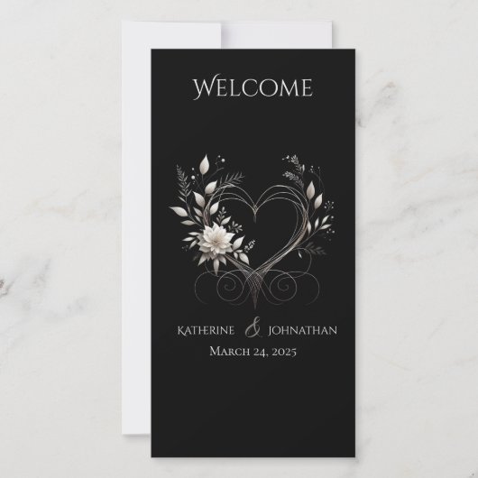 結婚式 プログラム白の花とハート (正面)