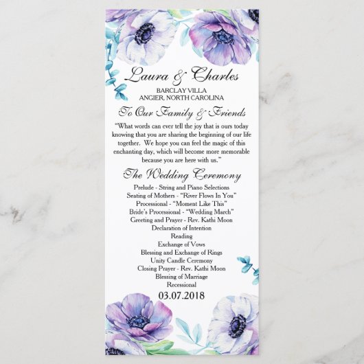 結婚式 プログラム素朴アネモネ水彩花 プログラム (正面)