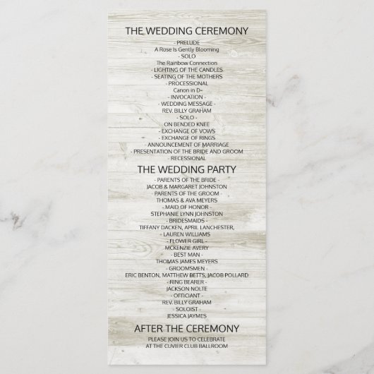 結婚式 プログラム素朴ウッドフローラおよびストリングライト プログラム (裏面)