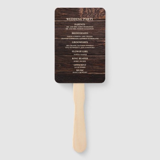 結婚式 プログラム素朴ダークブラウン ハンドファン (裏面)