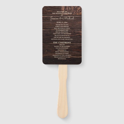 結婚式 プログラム素朴ダークブラウン ハンドファン (正面)