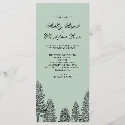 結婚式 プログラム素朴松 – 緑 プログラム (正面)