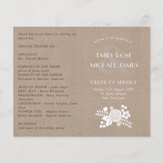 結婚式 プログラム素朴注文のサービスKraftルック (正面)