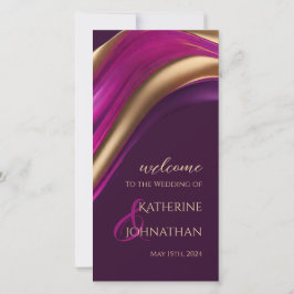 結婚式 プログラム紫モダン明るい赤紫色と金ゴールド-