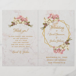 結婚式 プログラム金ゴールドピンクオーランズマーブルジオメトリック