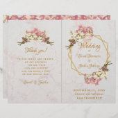 結婚式 プログラム金ゴールドピンクオーランズマーブルジオメトリック (正面/裏面)