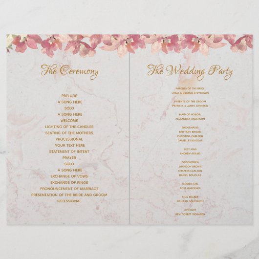 結婚式 プログラム金ゴールドピンクオーランズマーブルジオメトリック (裏面)