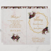 結婚式 プログラム金ゴールドブルゴーニュホワイトマーブルペオニー (正面/裏面)