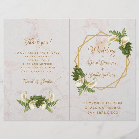 結婚式 プログラム金ゴールドホワイトマーブルカラリリー (正面)