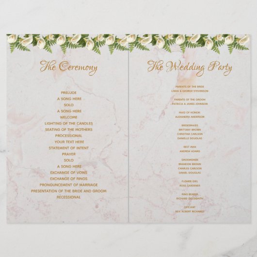 結婚式 プログラム金ゴールドホワイトマーブルカラリリー (裏面)