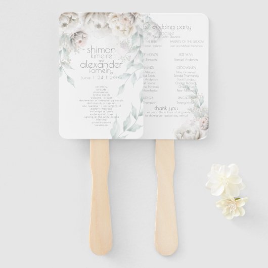 結婚式 プログラム |アラバスターの水彩牡丹 ハンドファン (正面&裏面)