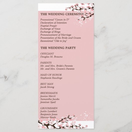 結婚式 プログラム-エレガントピンクさくらんぼの花 プログラム (裏面)