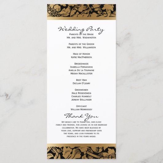 結婚式 プログラム | ゴールデンフローラダマスクオンブラック (裏面)