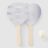 結婚式 プログラム |バイオレット銀ストライプのモノグラム ハンドファン (正面&裏面)