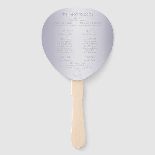 結婚式 プログラム |バイオレット銀ストライプのモノグラム ハンドファン (裏面)