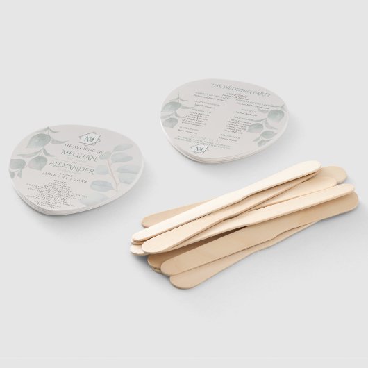 結婚式 プログラム |モノグラムモダン幾何学的ビーチ ハンドファン (組立なし)