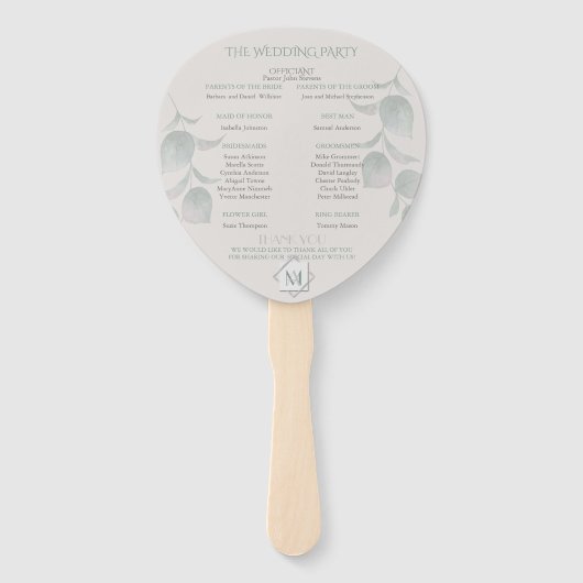 結婚式 プログラム |モノグラムモダン幾何学的ビーチ ハンドファン (裏面)