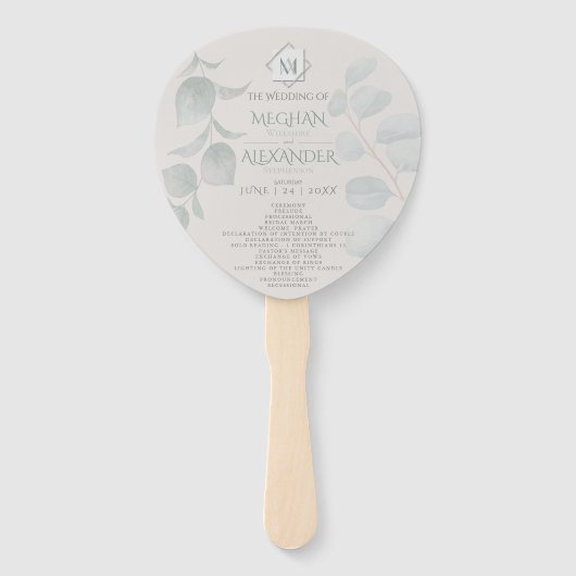 結婚式 プログラム |モノグラムモダン幾何学的ビーチ ハンドファン (正面)