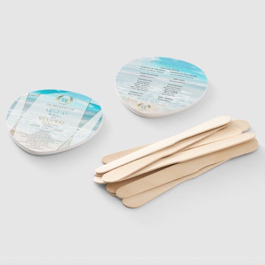 結婚式 プログラム |モノグラムモダン幾何学的ビーチ ハンドファン (組立なし)