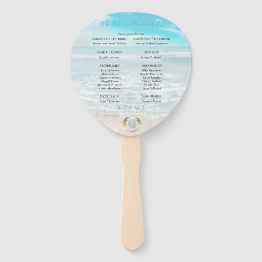 結婚式 プログラム |モノグラムモダン幾何学的ビーチ ハンドファン (裏面)