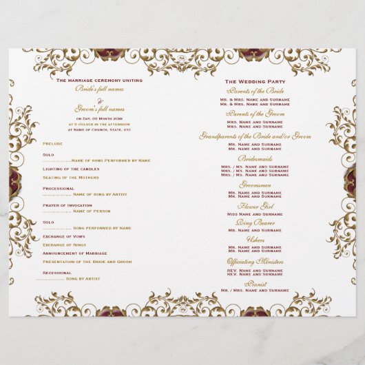 「結婚式 プログラム」ヴィンテージブルゴーニュ金ゴールド (正面)