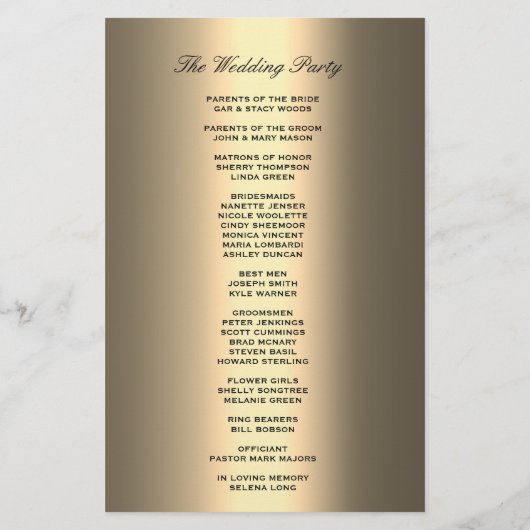 結婚式 プログラム |光沢のあるソフト金ゴールドルック (裏面)