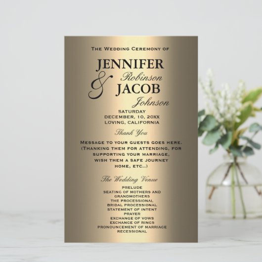 結婚式 プログラム |光沢のあるソフト金ゴールドルック (スタンド正面)