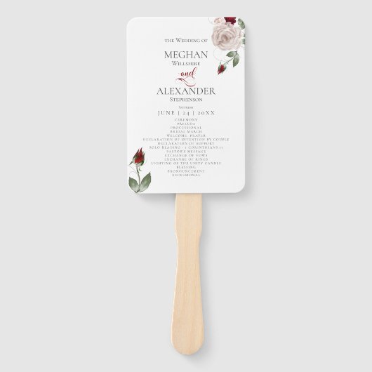 結婚式 プログラム |水の色ほこりっぽい赤面ワインバラ ハンドファン (正面)