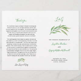 結婚式 プログラム |水彩植物学葉の