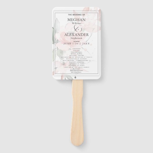 結婚式 プログラム |水彩赤面ピンクフローラ ハンドファン (正面)