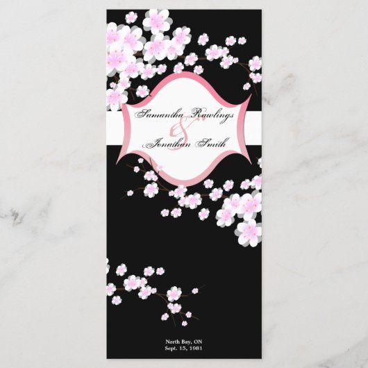 結婚式 プログラム – 白黒さくらんぼの花 (正面)