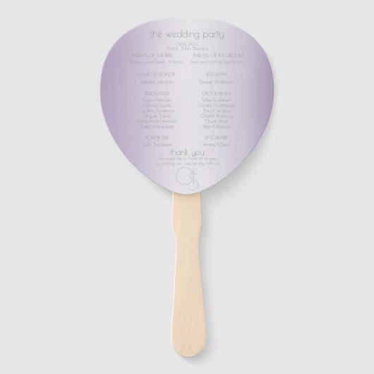 結婚式 プログラム | 薄紫きらめくストライプモノグラム ハンドファン (裏面)