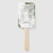 結婚式 プログラム | 金ゴールドミュートセージ緑のインク ハンドファン (裏面)