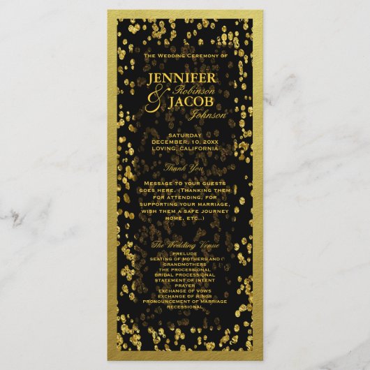 結婚式 プログラム |金ゴールド紙吹雪 (正面)