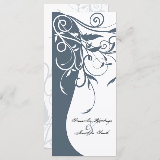 結婚式 プログラム – 青い白のコントラストフローラ (正面/裏面)