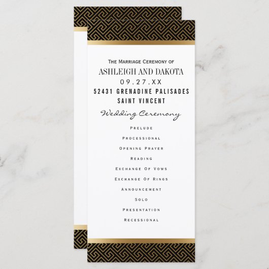 結婚式 プログラム |黒フォーマルの黄金の幾何学的 (正面/裏面)