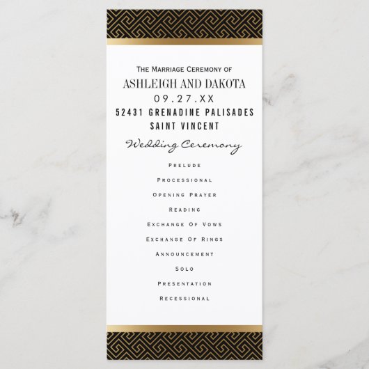 結婚式 プログラム |黒フォーマルの黄金の幾何学的 (正面)