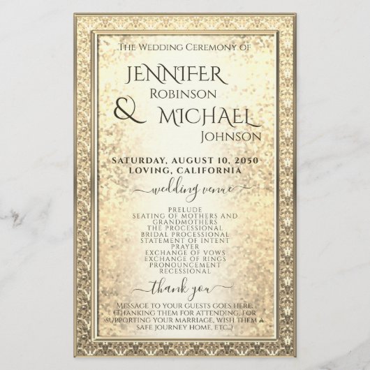 結婚式 プログラム | Glam金ゴールドグリッタールック (正面)